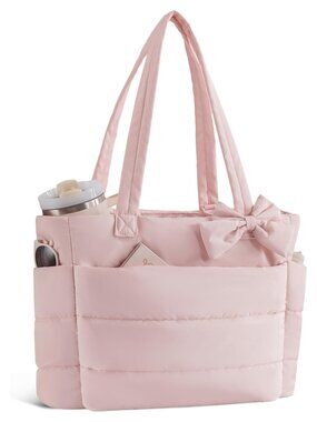 Quilted Puffer Tote Bag Nylon Laptop Work Travel Gym